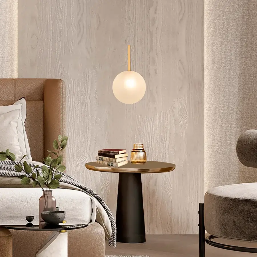 Superior Euroluce Bubbles suspension lamp crafted in frosted glass with a brass-toned rod and circular canopy