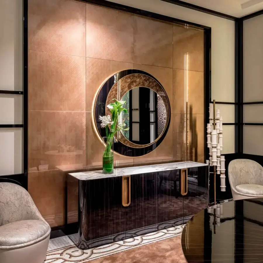 Exceptional Sicis Harper mirror crafted in Italy with Ammara ebony and Vetrite glass, illuminated by backlit LED lighting
