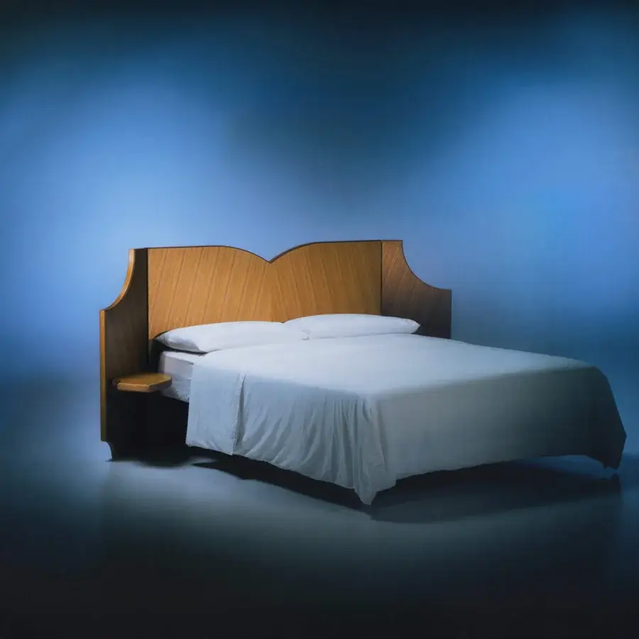 Distinguished Bolzan Letti Fiocco headboard crafted from carved Elm and Walnut with a satin finish