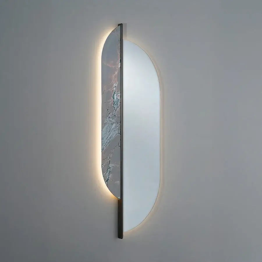 Elegant Sicis Shared Mirror with Vetrite glass and extra-clear mirror in a dark brown satin finish