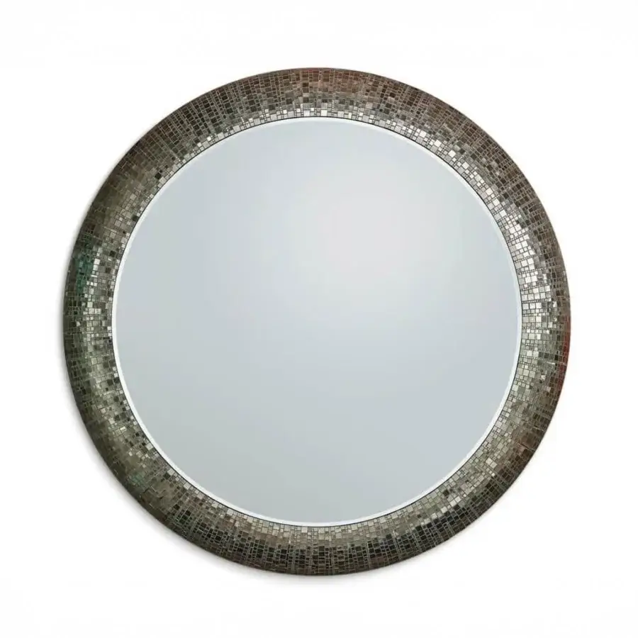 Elegant Sicis Fluxus mirror crafted with a dark mosaic of glass tiles and lacquered finish with integrated lighting