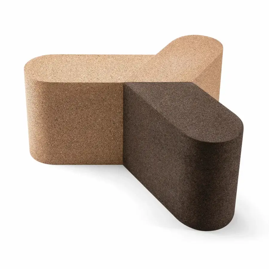 Distinguished Bross Slice Modular Coffee Table with a two-piece composition in tan and brown cork, exhibiting a matte finish