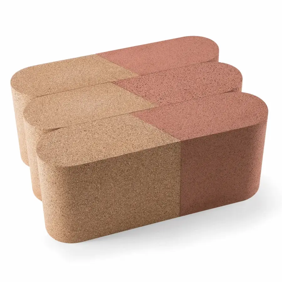 Distinguished Bross Slice Modular Coffee Table, a contemporary accent crafted with textured cork in light beige and muted terracotta tones with matte finish