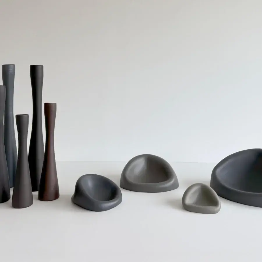Exceptional Rina Menardi Flauti vase, a conical décor piece sculpted from baked clay with a smooth reddish-brown finish