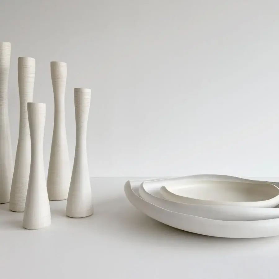 Superior Rina Menardi Flauti vase, a tall décor piece handcrafted in Italy from baked clay with subtle vertical striations