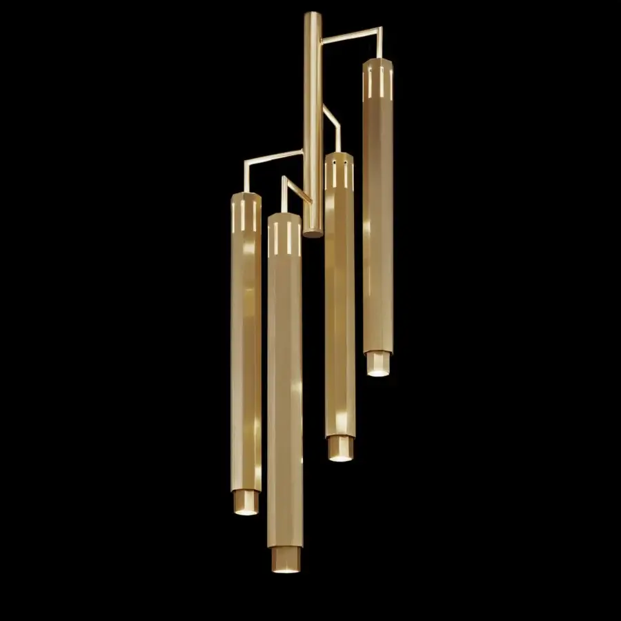 Exceptional Euroluce Castel suspension lamp crafted from polished metal with a warm gold finish creating reflected light