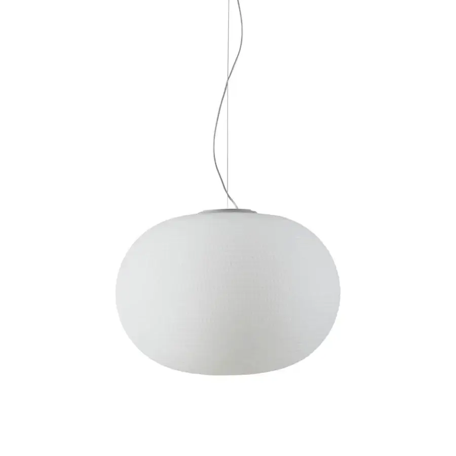 Elegant FontanaArte Bianca suspension lamp with textured mouth-blown white glass diffuser and slender matte white metal cable