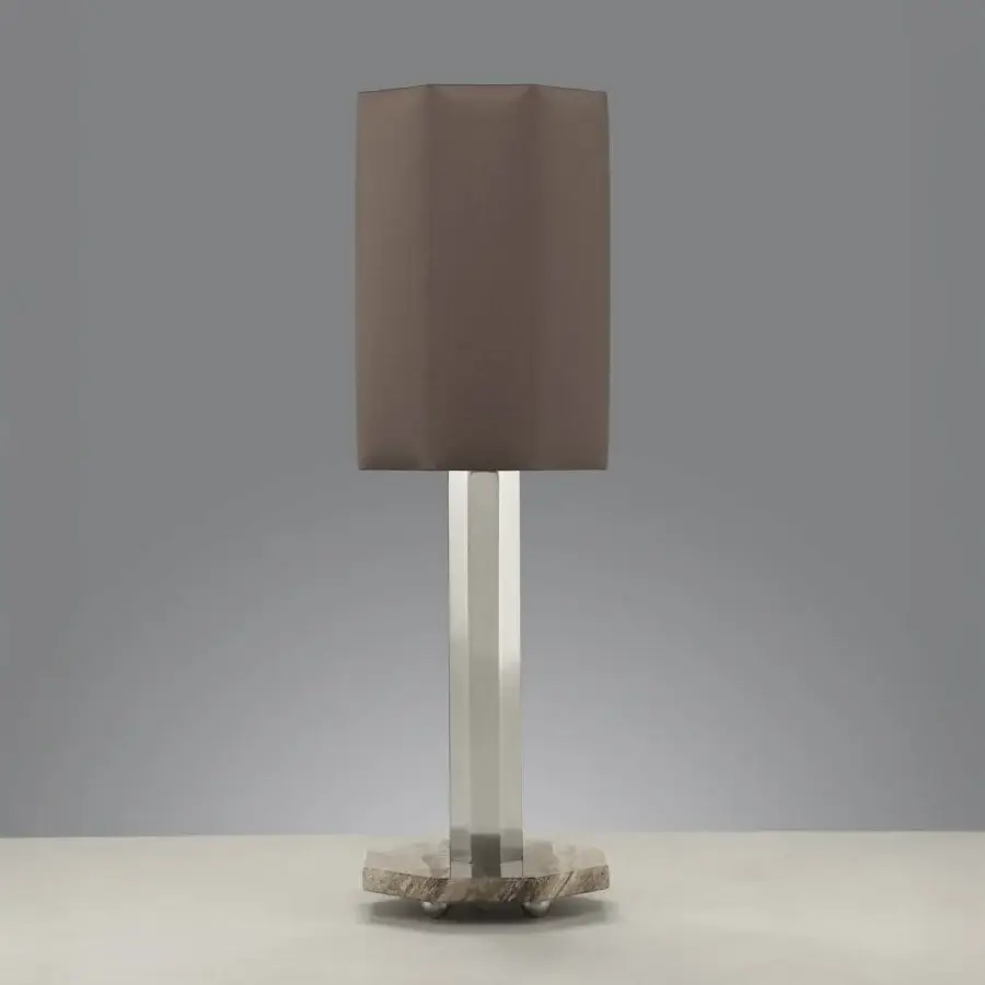 Architectural Euroluce Castel table lamp with stone base and brushed metal crafted in muted brown and silver-grey tones
