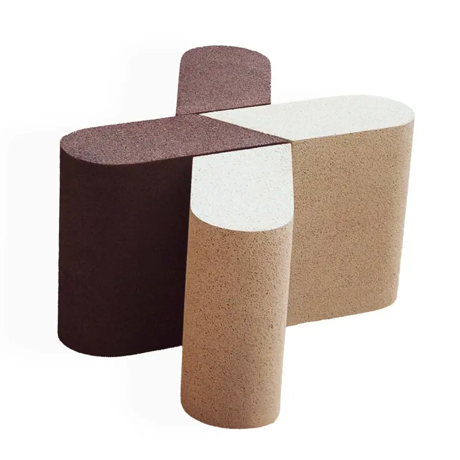 Distinguished Bross Slice modular coffee table with interconnected cylindrical segments in earthy tones and matte cork