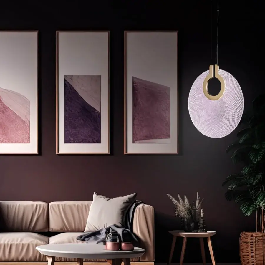Elegant Euroluce Corallo suspension lamp crafted in translucent synthetic material with a smooth satin light brown wooden frame