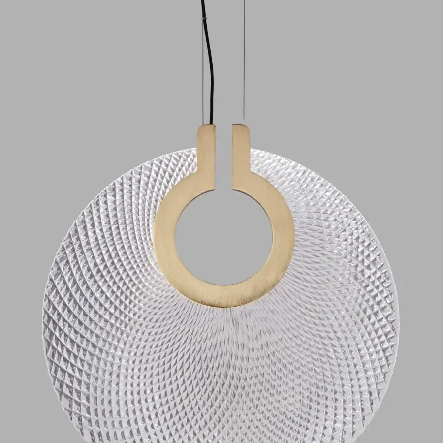 Exceptional Euroluce Corallo suspension lamp crafted in textured glass with satin brass-toned metal offering a captivating radiance