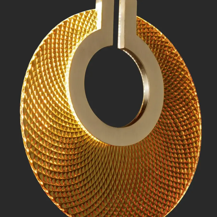 Elegant Euroluce Corallo suspension lamp with warm gold textured spherical shade and smooth satin mounting crafted in Italy