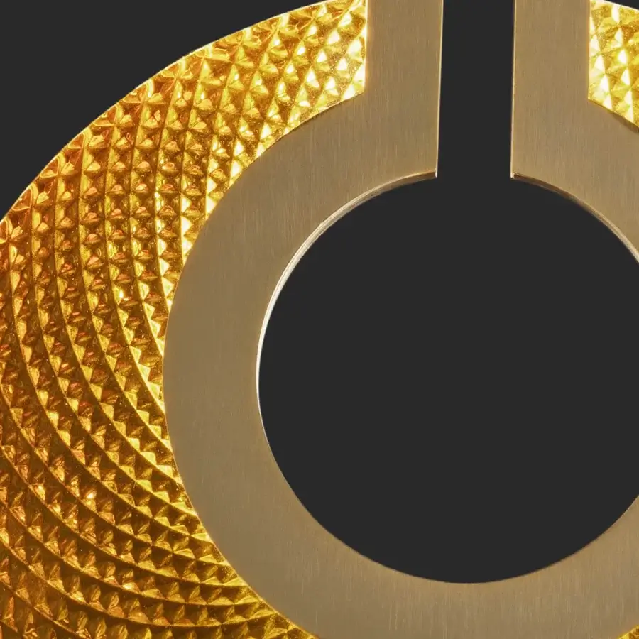 Distinctive Euroluce Corallo suspension lamp crafted in gold-toned metal with a captivating textured surface of repeating pyramidal shapes