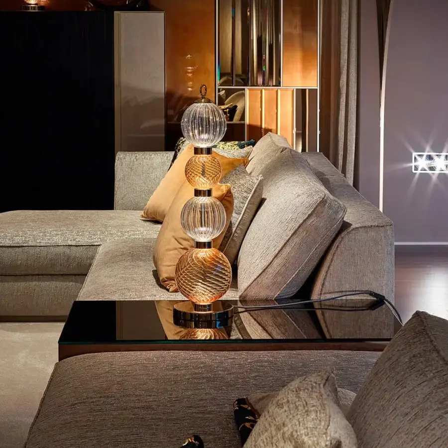 Distinguished Sicis Drop table lamp crafted in pyrex glass with a satin-finished metal frame and warm amber tone