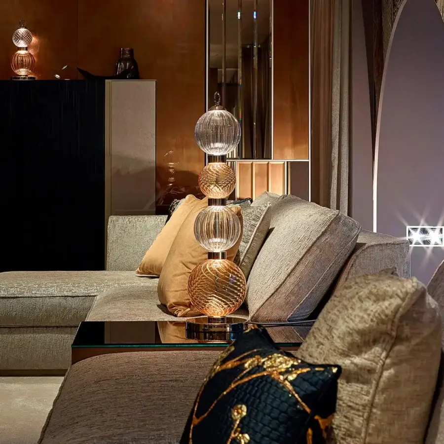 Exceptional Sicis Drop table lamp crafted in pyrex glass with a satin-finished metal frame creating a warm glow