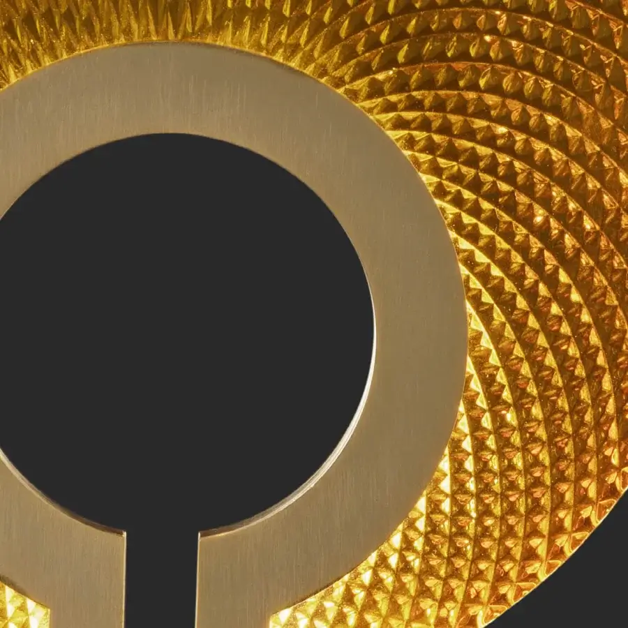 Exceptional Euroluce Corallo table lamp with golden faceted metal and hand-ground finish radiating elegant light