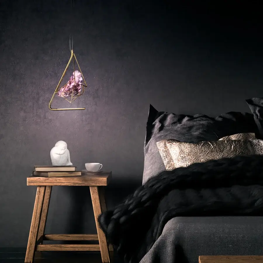 Captivating Euroluce Cryrock suspension lamp handcrafted with Tuscan crystal rock and satin gold-toned metal frame