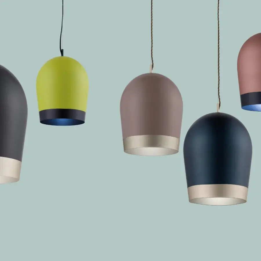 Captivating Euroluce Duo suspension lamp crafted in Italy with black metal exterior and polished metallic interior finish