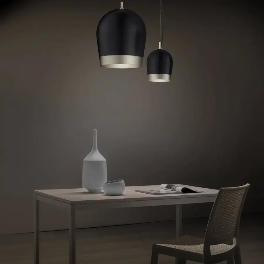 Exceptional Euroluce Duo suspension lamp crafted in metal with a matte finish and lighter metallic band