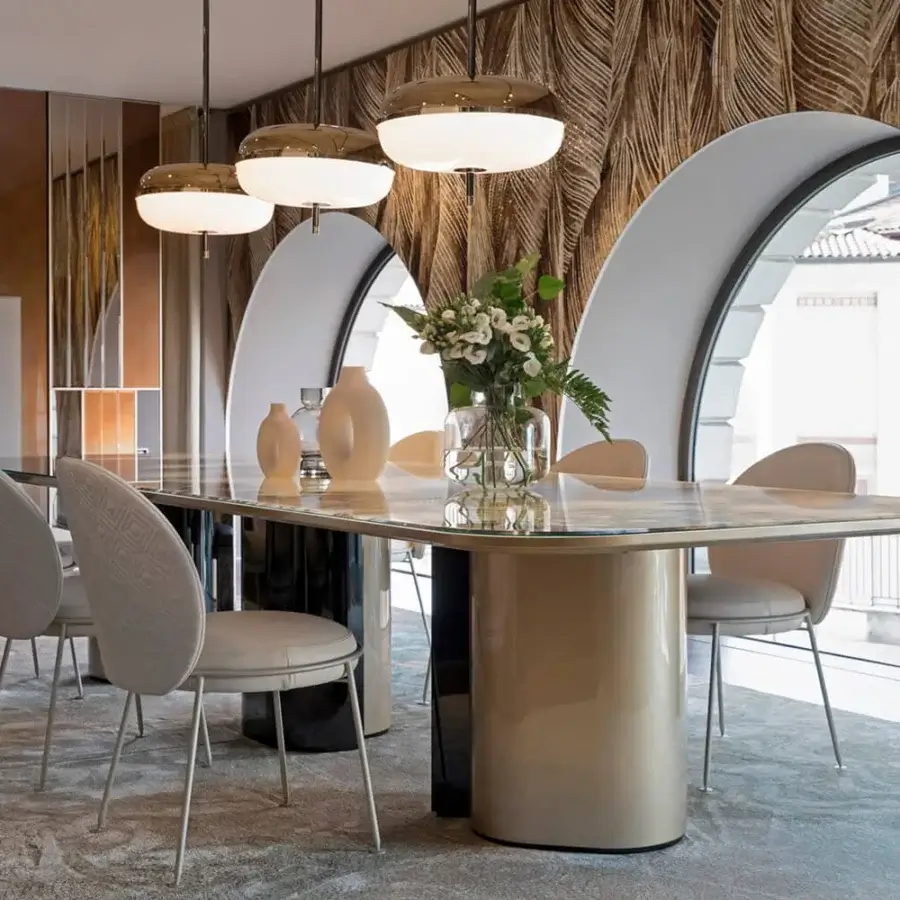 Exceptional Sicis Amaretto suspension lamp crafted in metal and blown glass with polished black nickel and champagne finish