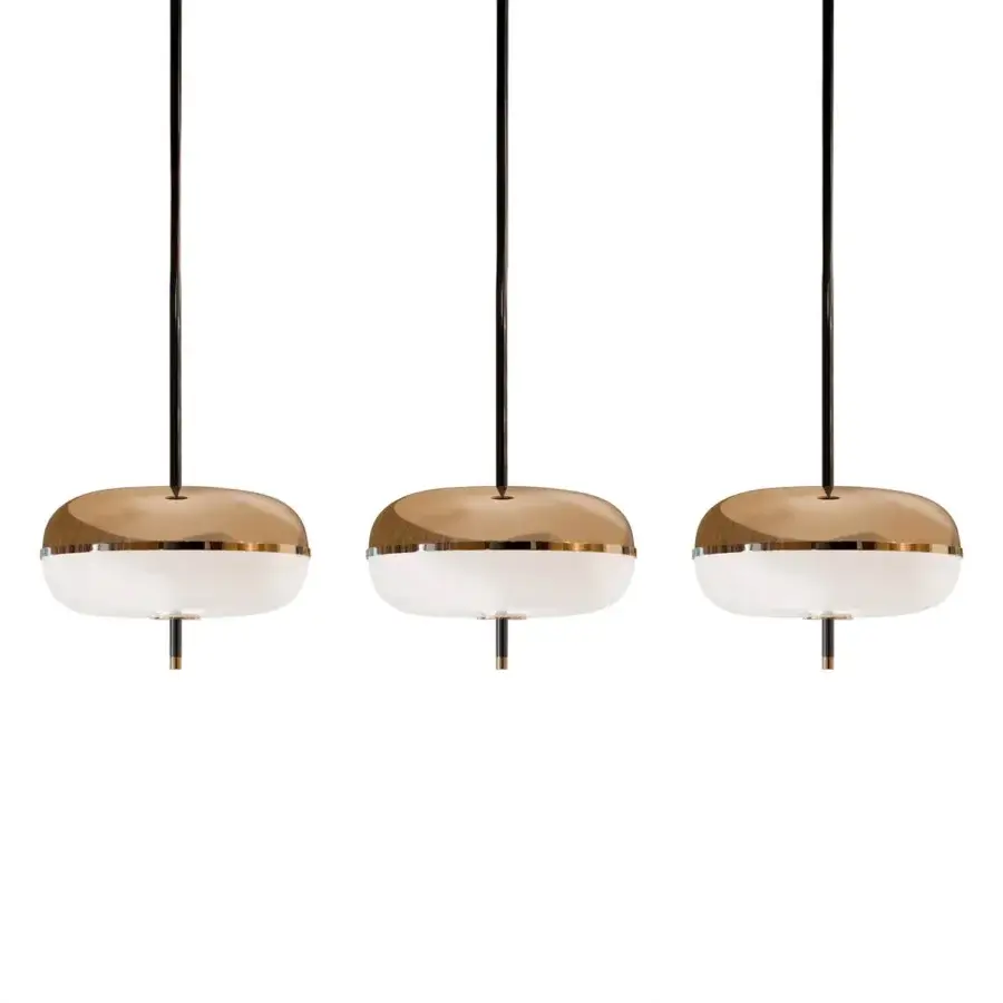 Exceptional Sicis Amaretto suspension lamp crafted in metal and blown glass with polished black nickel and champagne finish