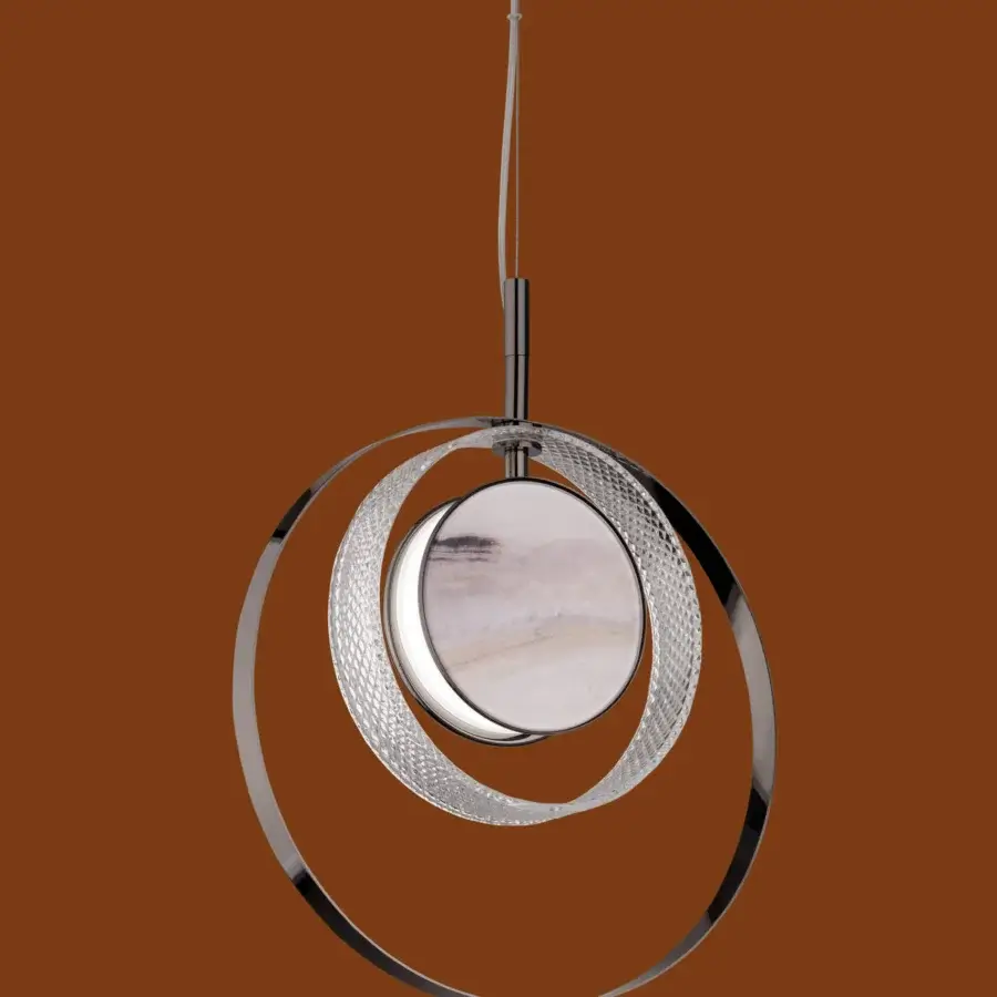 Exceptional Euroluce Eclissi suspension lamp crafted in metal with satin finish and overlapping dark gray and silver-toned rings