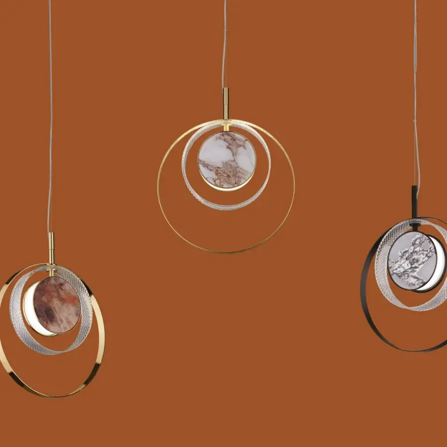Superior Euroluce Eclissi suspension lamp crafted in metal with brushed metallic and gold finish, enriched with hand-cut diamond effect glass