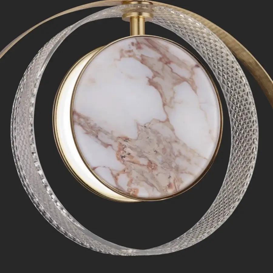 Distinguished Euroluce Eclissi wall lamp crafted with gold-toned metal and precious marble-effect disc with hand-cut diamond glass rings