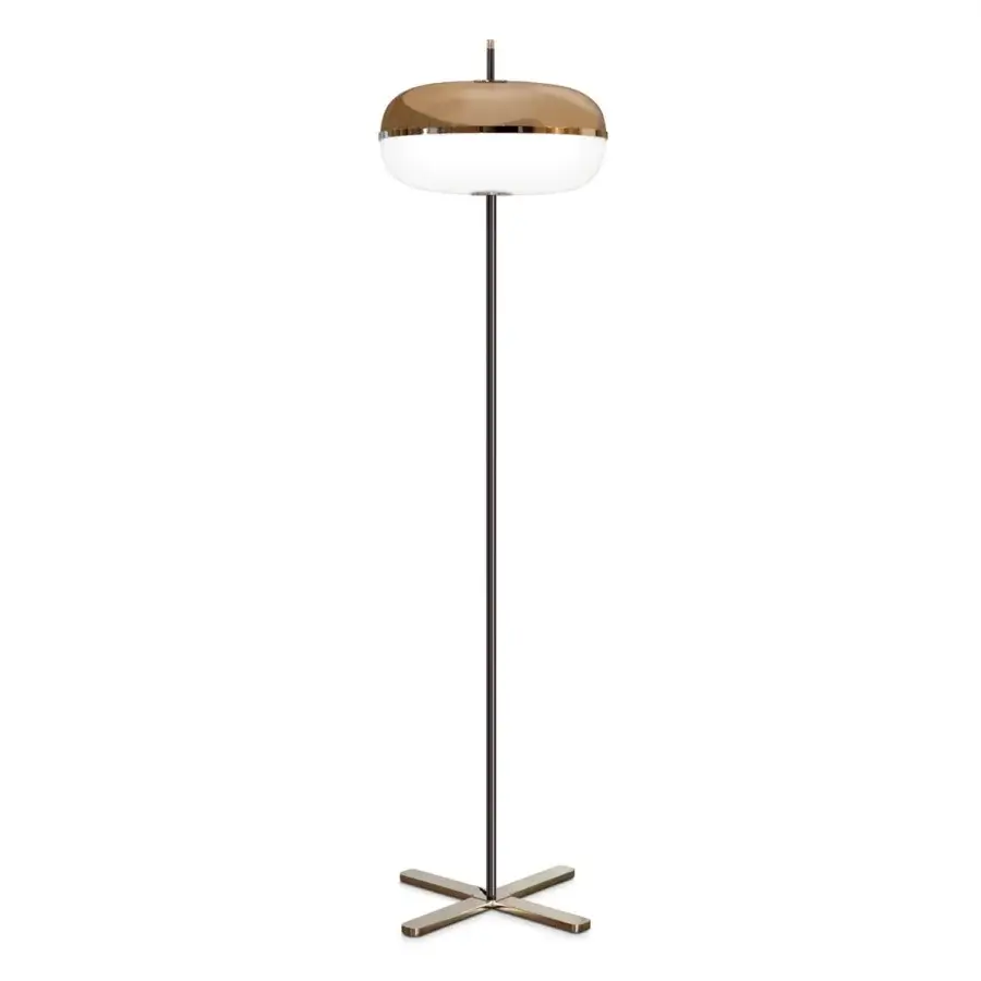 Superior Sicis Amaretto floor lamp with a sleek metal structure, exquisite blown glass, lustrous shiny black nickel finish and champagne tones
