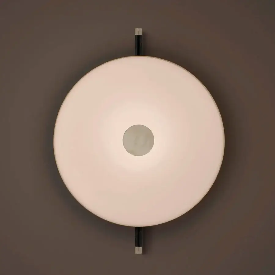 Distinguished Sicis Amaretto wall lamp crafted in metal with milky white blown glass and polished champagne finish