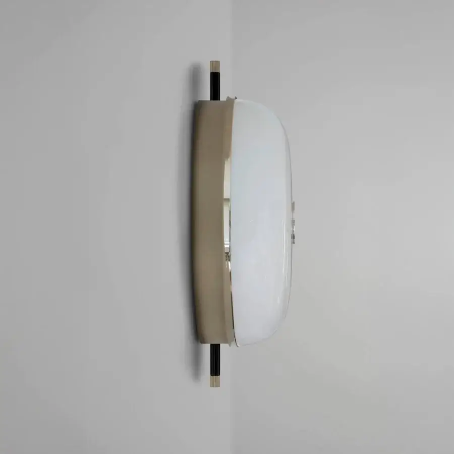 Superior Sicis Amaretto wall lamp crafted in polished black nickel and champagne with a milky white blown glass shade