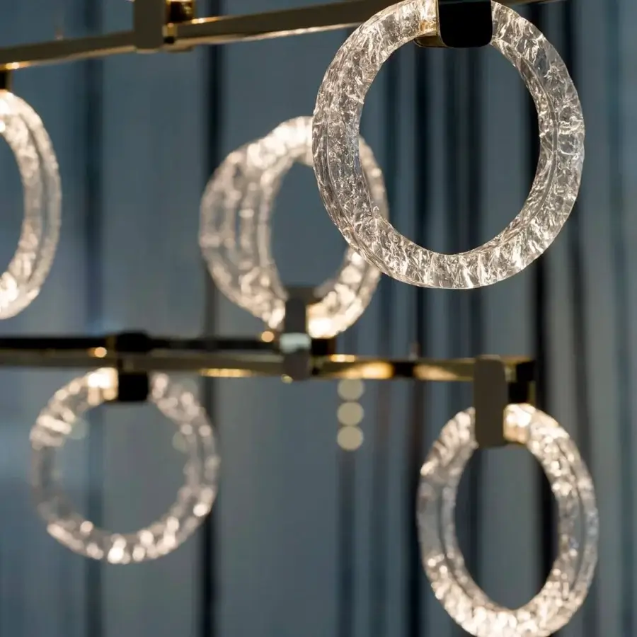 Distinguished Sicis Polo suspension lamp crafted in metal with transparent methacrylate decorative rings and rippled circular forms