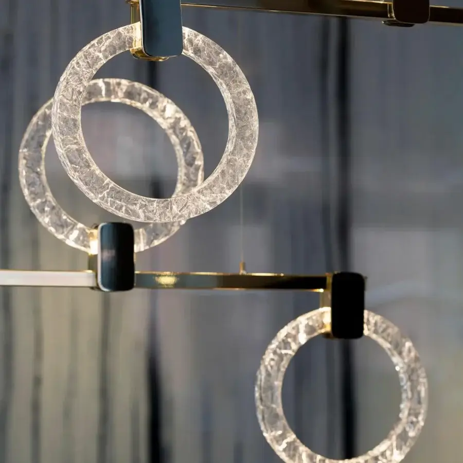 Elegant Sicis Polo suspension lamp crafted in metal with illuminated transparent methacrylate rings and a sleek finish