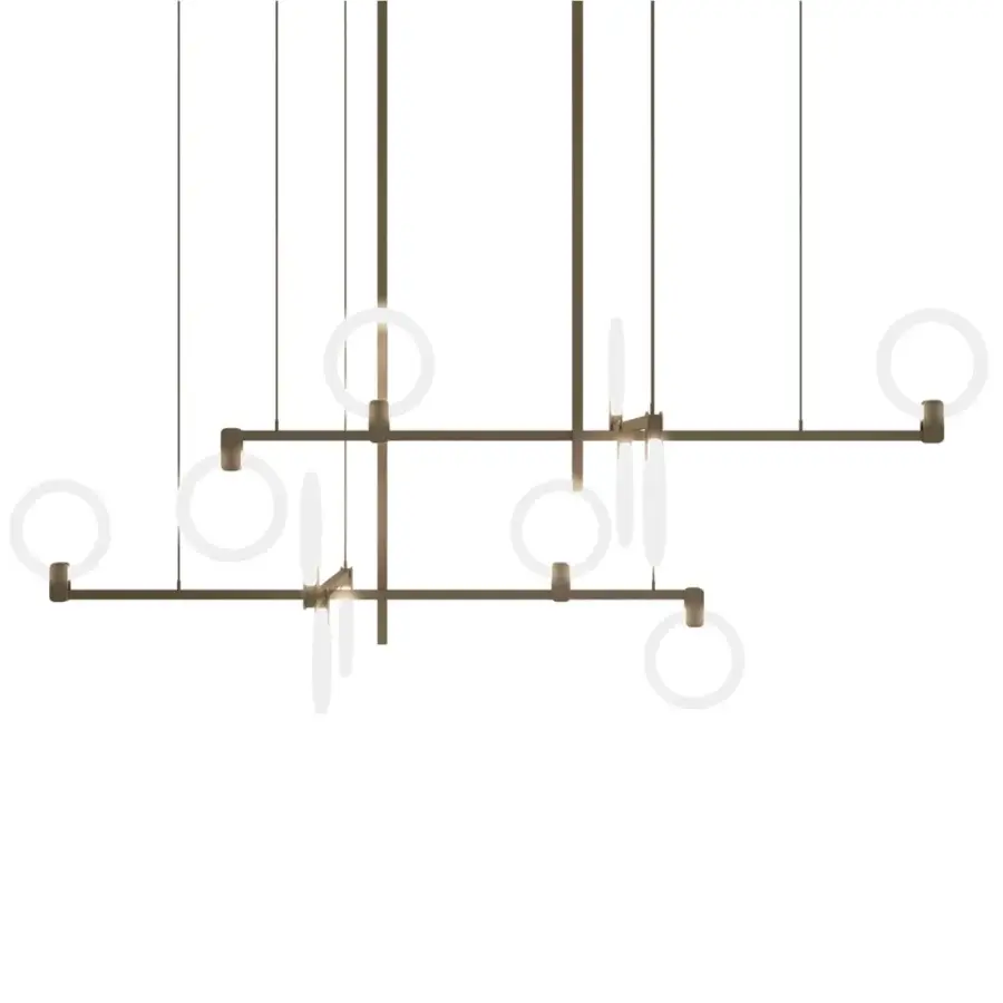 Superior Sicis Polo suspension lamp crafted in metal with transparent methacrylate decorative rings and dark bronze finish