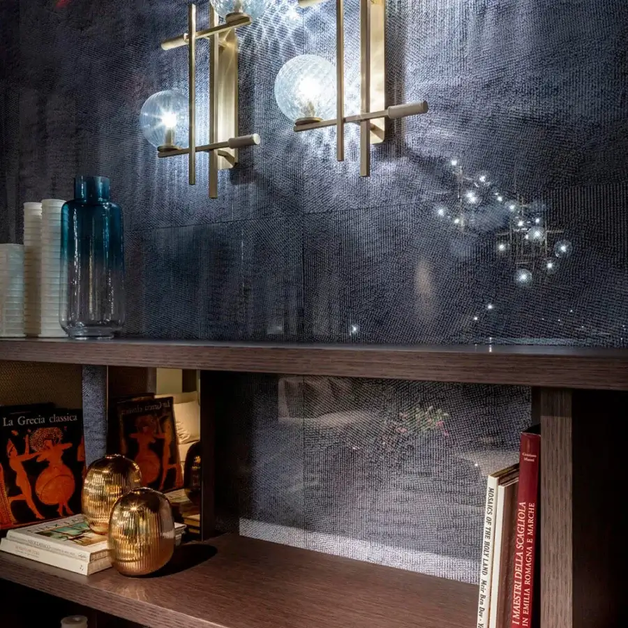 Exceptional Sicis Tris Murano wall lamp crafted in champagne metal with hand-blown Murano glass spheres
