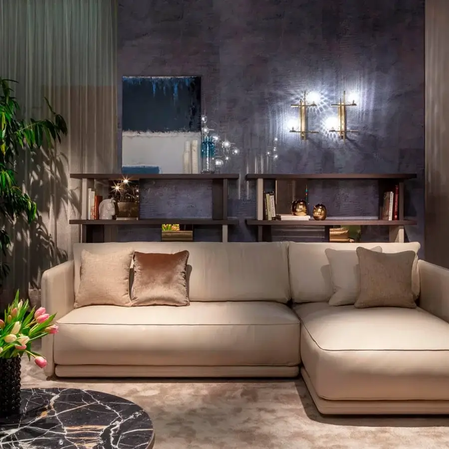 Lavish Sicis Tris Murano wall lamp crafted in champagne metal with hand-blown glass spheres and decorative leather cylinders