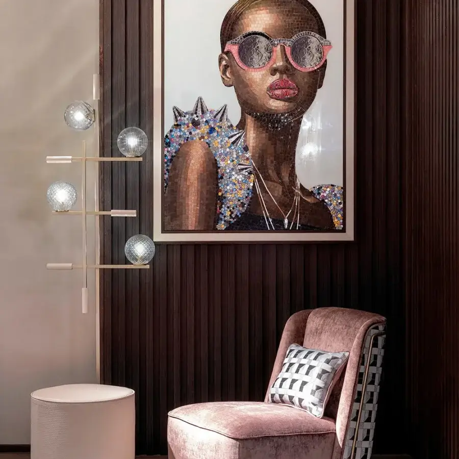 Exceptional Sicis Tris Murano floor lamp with champagne metal and hand-blown glass spheres exhibiting a warm gold finish