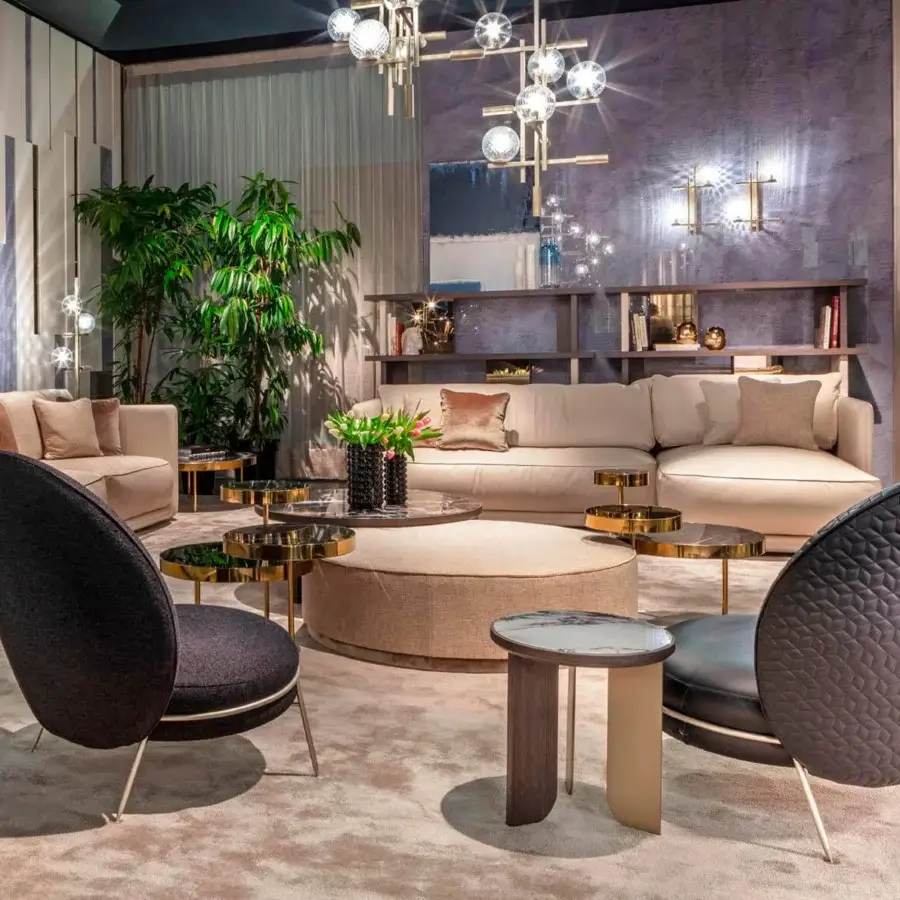 Lavish Sicis Tris Murano floor lamp crafted with champagne metal and hand-blown Murano glass spheres
