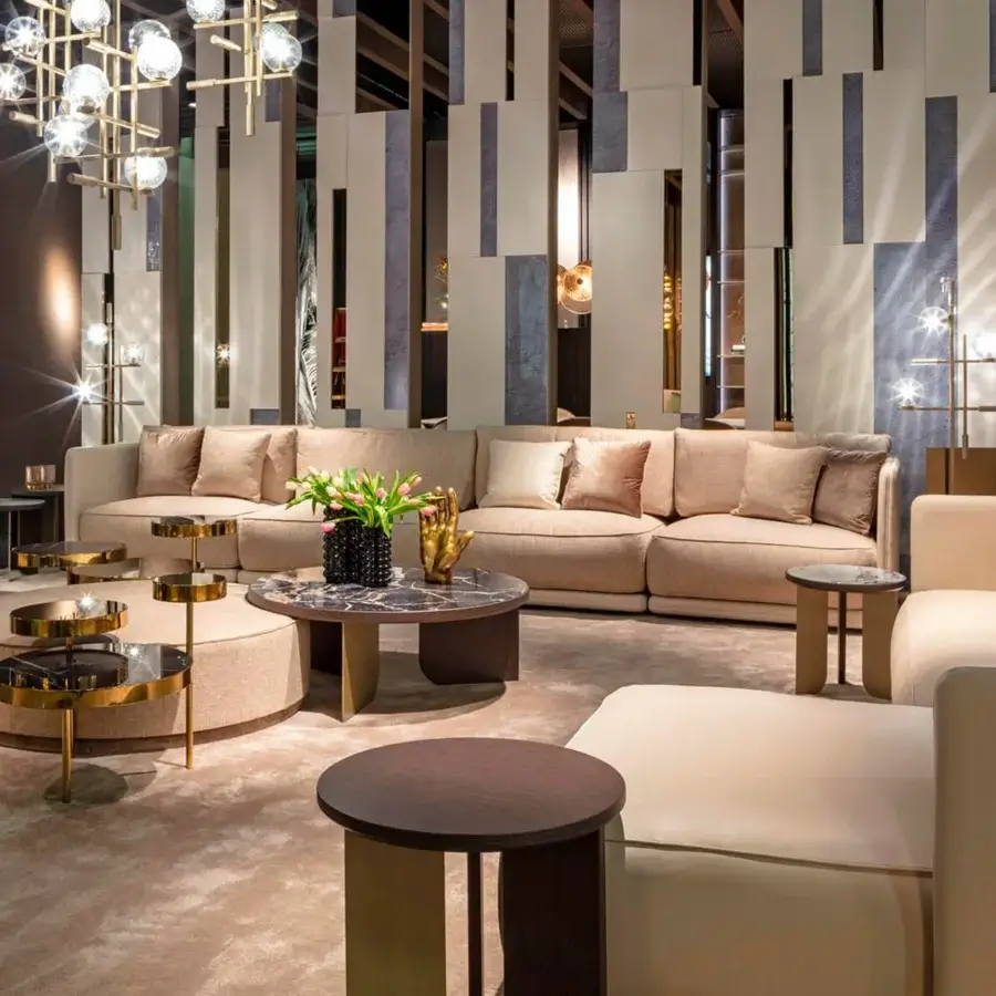 Distinguished Sicis Tris Murano floor lamp crafted with champagne metal and hand-blown Murano glass spheres with decorative leather cylinders