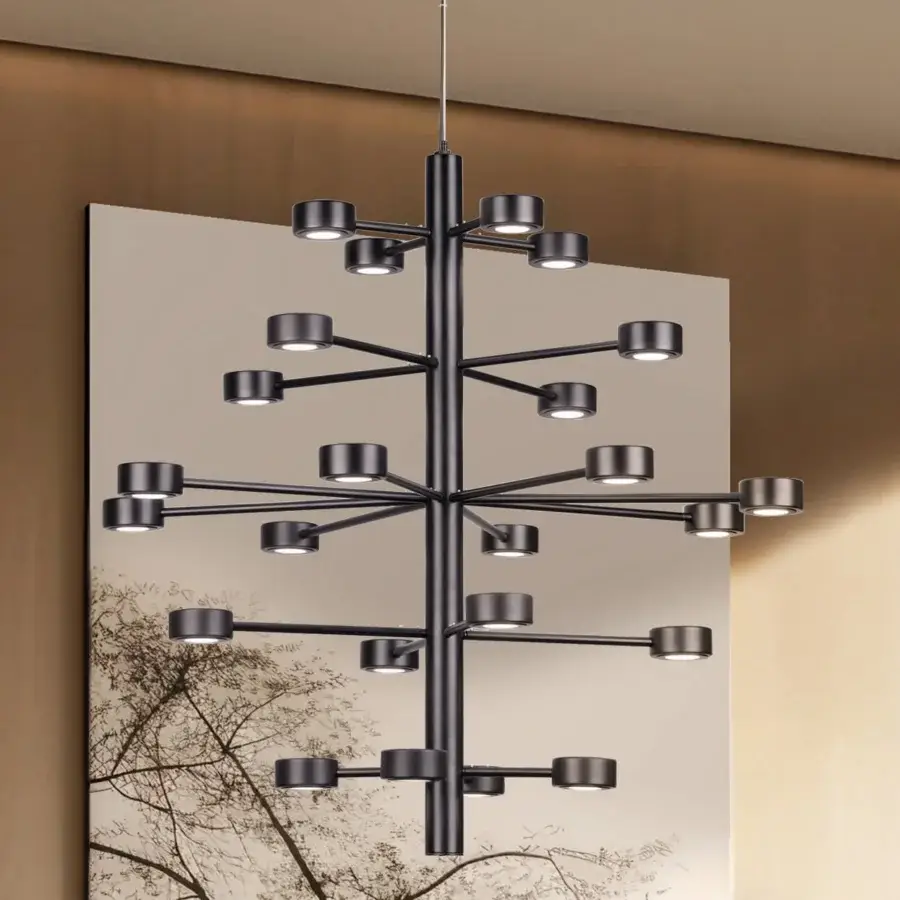 Superior Euroluce Essential suspension lamp crafted in metal with a matte dark gray finish and symmetrical LED spots