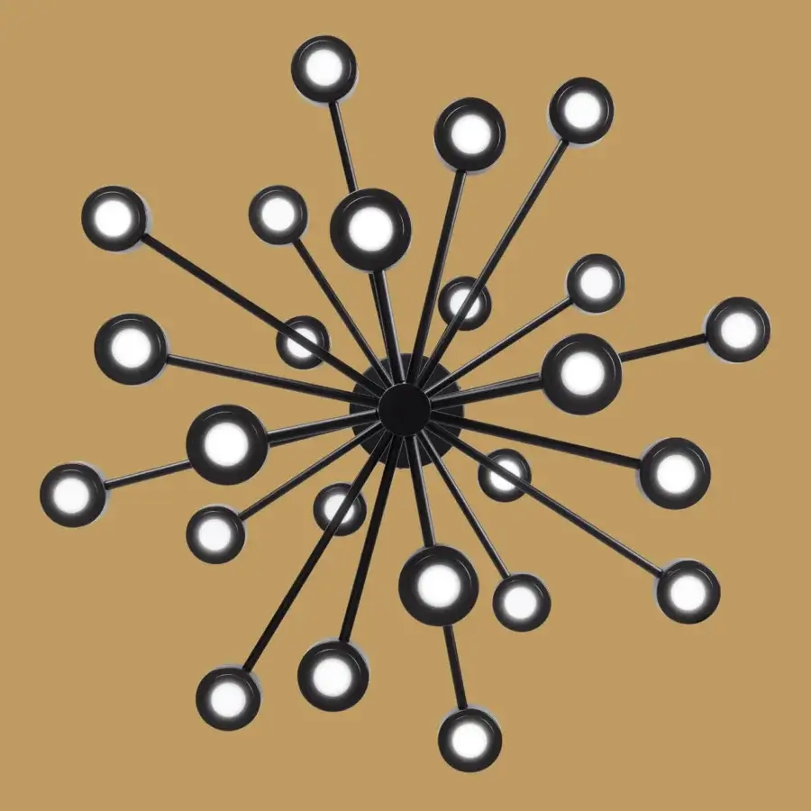 Elegant Euroluce Essential suspension lamp crafted in matte black metal with a radial arrangement of LED spots