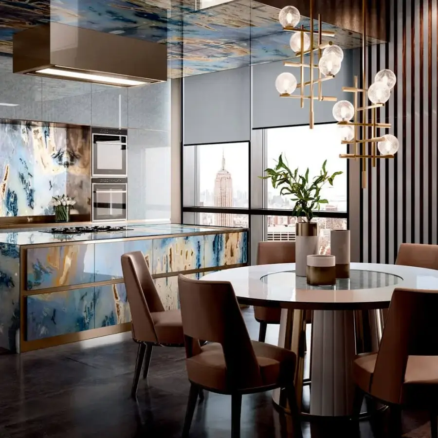 Lavish Sicis Tris Murano suspension lamp crafted in champagne metal with delicate Murano glass spheres