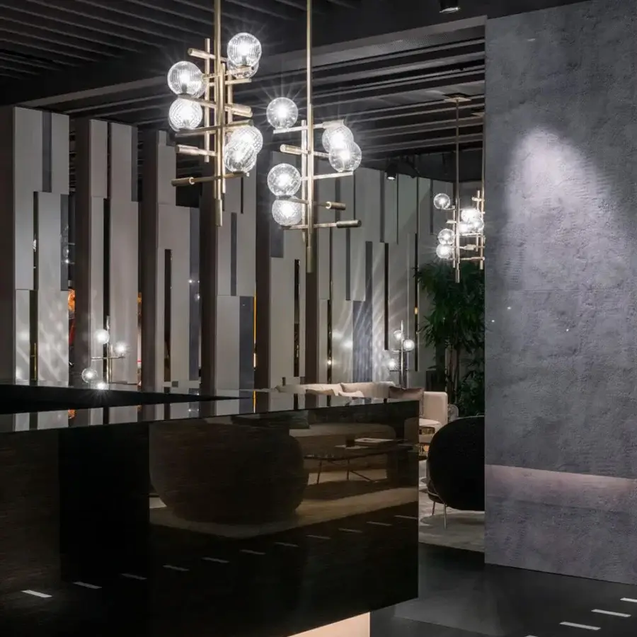 Superior Sicis Tris Murano suspension lamp crafted in champagne metal with delicate Murano glass spheres