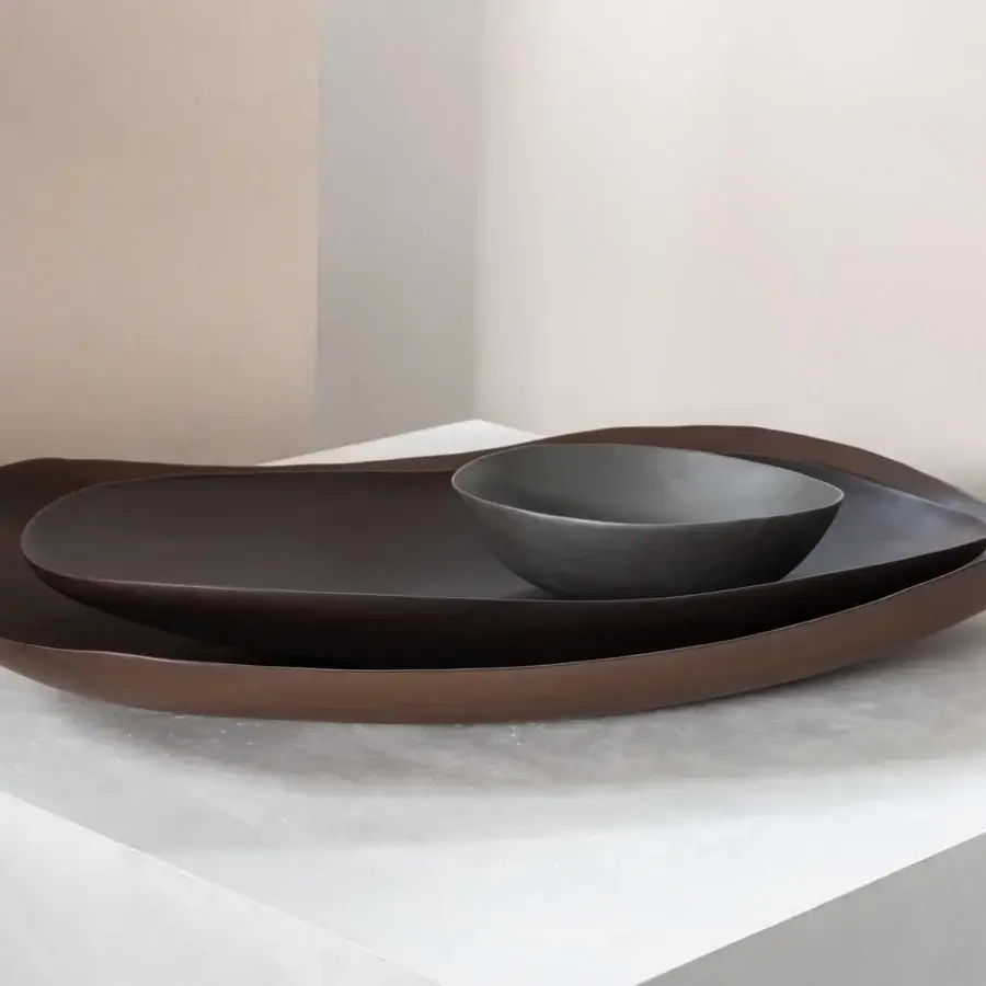 Exceptional Rina Menardi Petali centerpiece crafted in baked clay with organic petal-like forms and a subtly textured matte finish