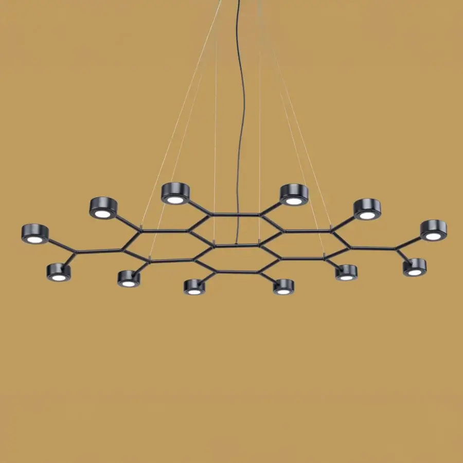 Exceptional Euroluce Essential Grid suspension lamp crafted in metal with matte black finish presents a modern elongated silhouette