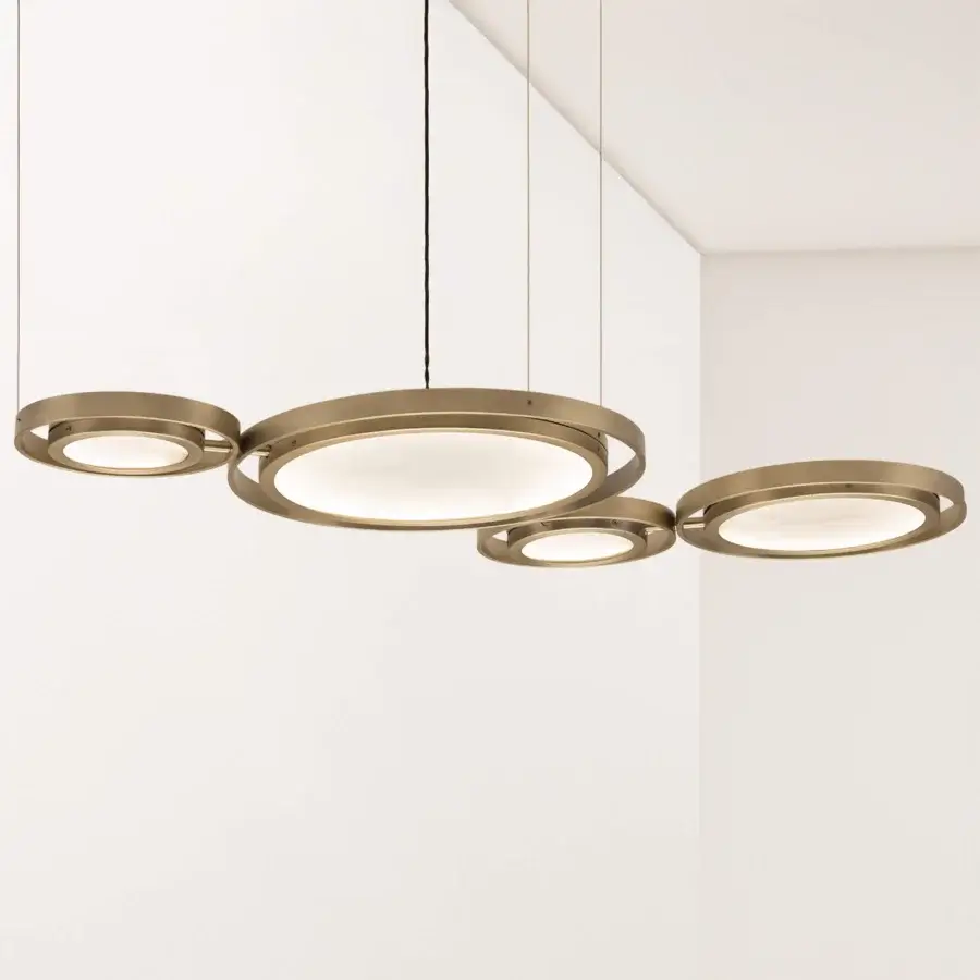 Superior Euroluce Girasole Horizontal lamp crafted in textured metal with warm gold finish and organic asymmetrical arrangement