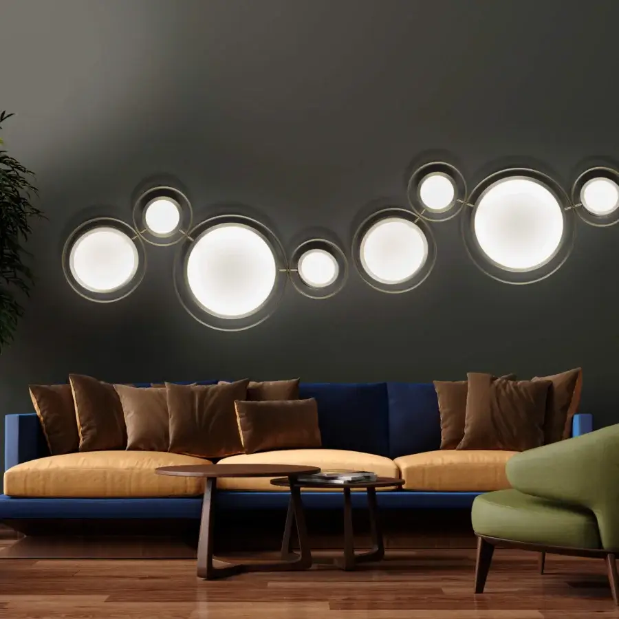 Elegant Euroluce Girasole wall lamp crafted in metal with a dark gray finish and luminous translucent diffuser