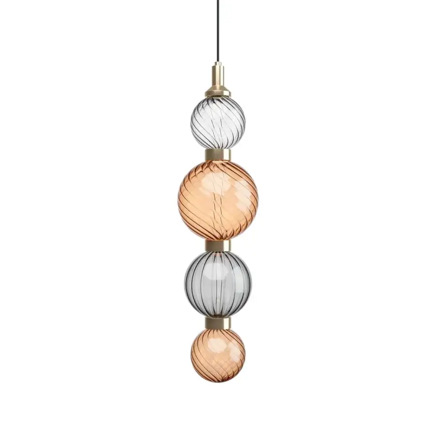 Superior Sicis Drop suspension lamp, a fixture crafted with hand-blown amber and clear Pyrex glass with satin metal frames