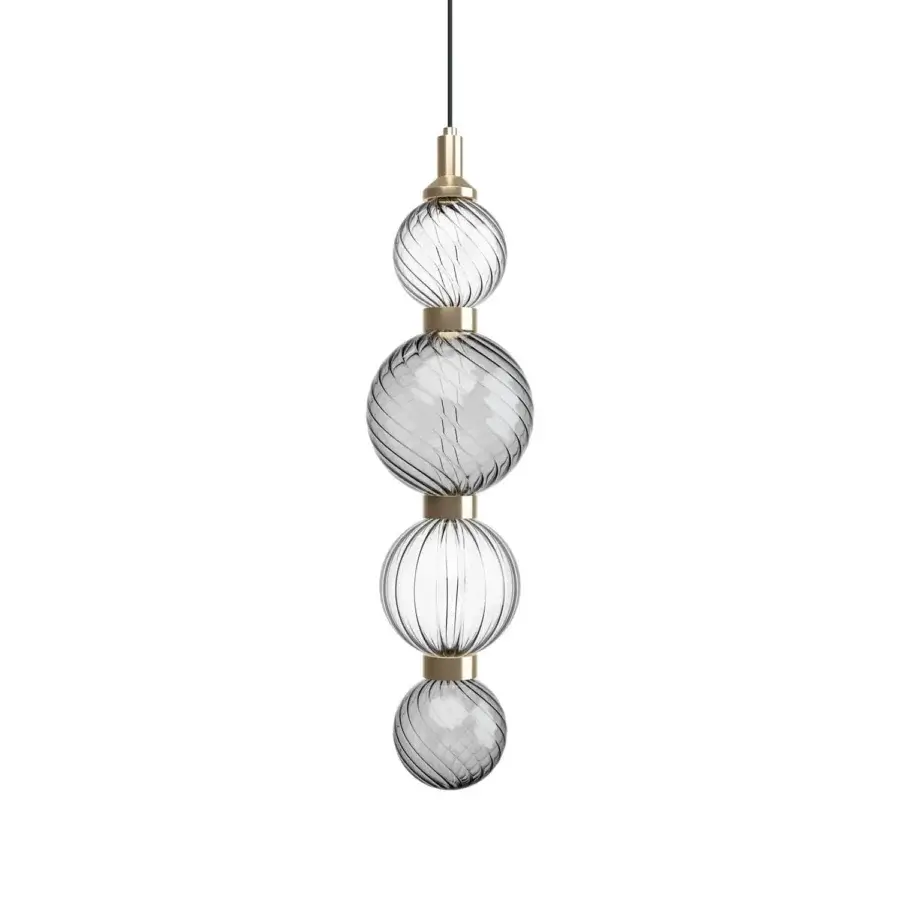Distinguished Sicis Drop suspension lamp, a fixture crafted with hand-blown Pyrex glass spheres and satin metal frames in warm gold tones