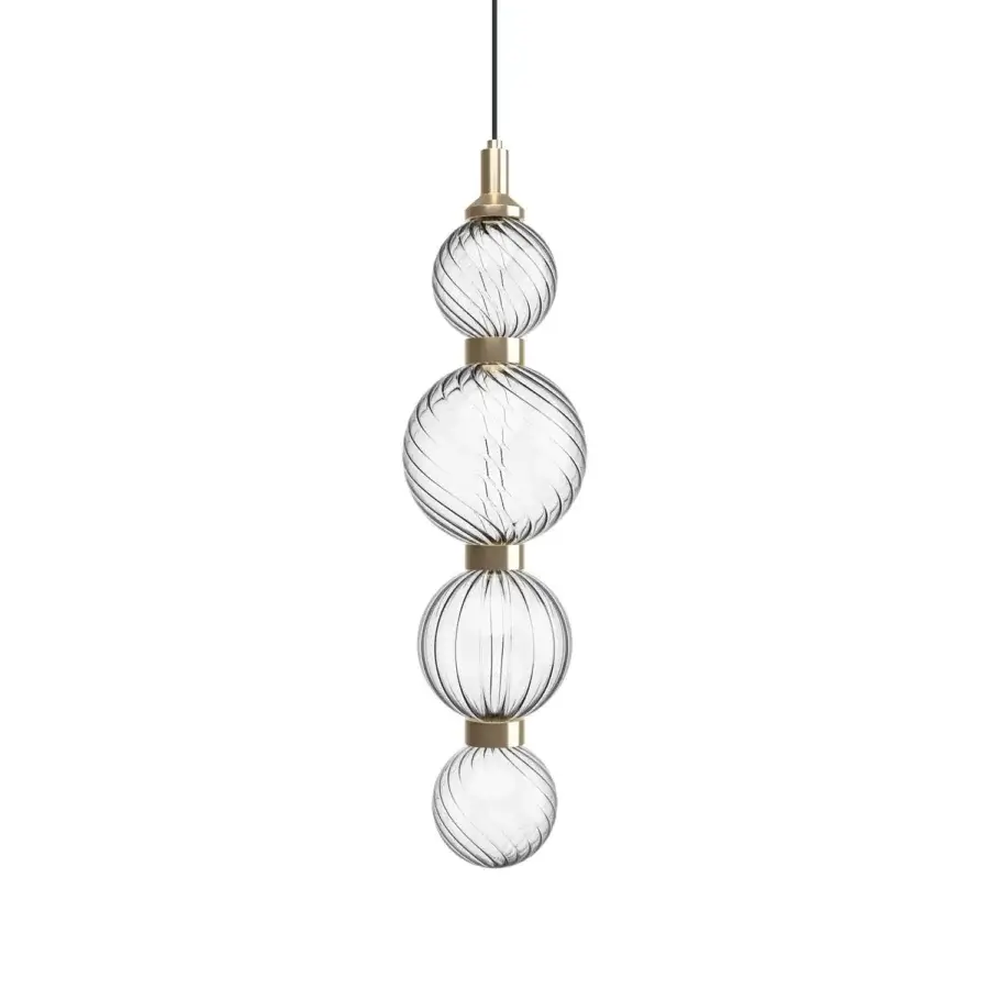 Elegant Sicis Drop suspension lamp crafted with hand-blown Pyrex glass spheres and warm gold-toned metal connectors with a satin finish